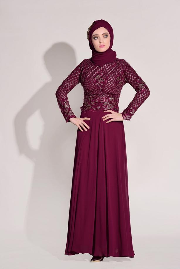Vêtements hijab  SEQUIN EMBROIDERED EVENING DRESS 2131  - TRENDTESETTÜR