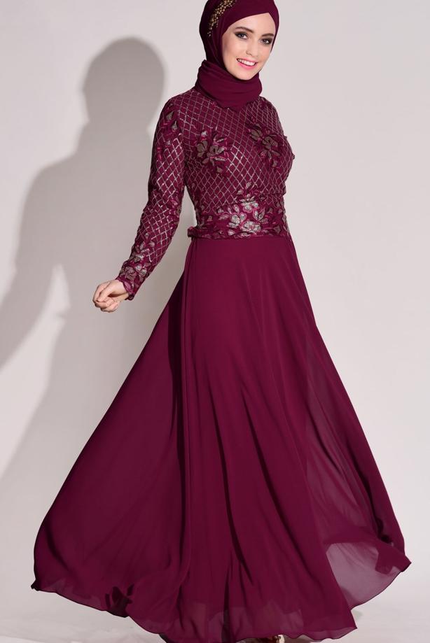 Vêtements hijab  SEQUIN EMBROIDERED EVENING DRESS 2131  - TRENDTESETTÜR