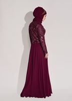 Vêtements hijab ROUGE BORDEAUX ROBE DE SOIRÉE BRODÉE À PAILLETTES 2131