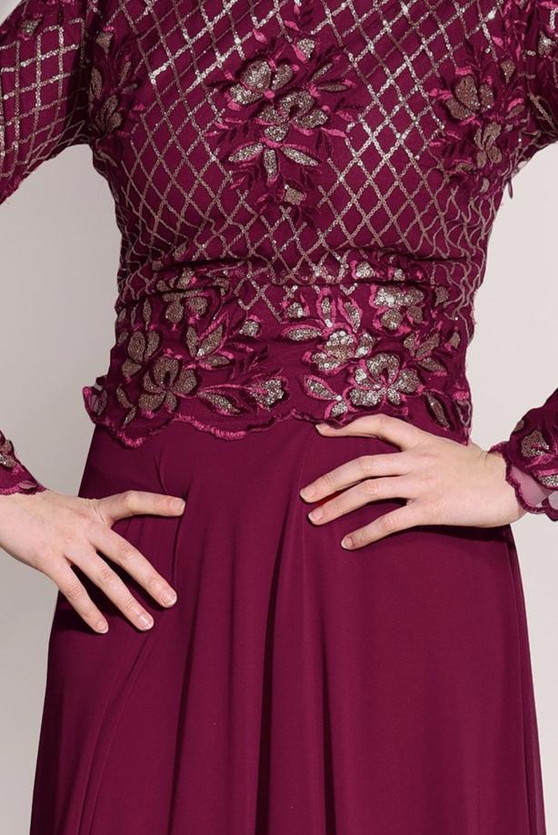Vêtements hijab  SEQUIN EMBROIDERED EVENING DRESS 2131  - TRENDTESETTÜR