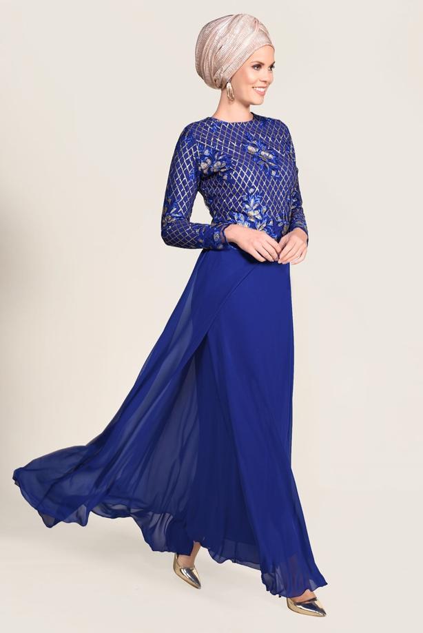 Vêtements hijab  SEQUIN EMBROIDERED EVENING DRESS 2131  - TRENDTESETTÜR