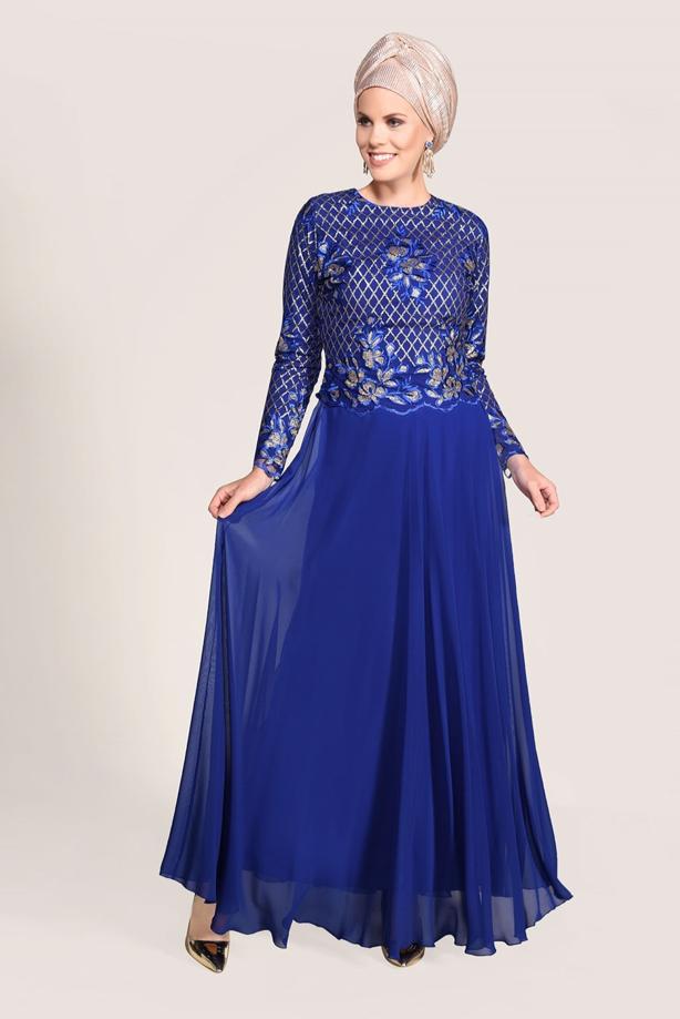 Vêtements hijab  SEQUIN EMBROIDERED EVENING DRESS 2131  - TRENDTESETTÜR