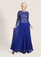 Hijab clothing NAVY BLUE SEQUIN EMBROIDERED EVENING DRESS 2131 