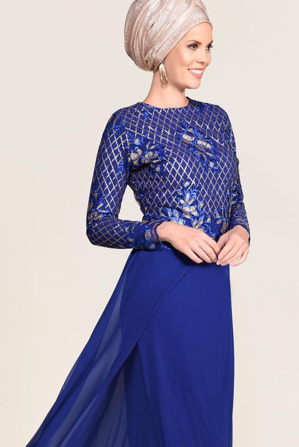 Vêtements hijab  SEQUIN EMBROIDERED EVENING DRESS 2131  - TRENDTESETTÜR