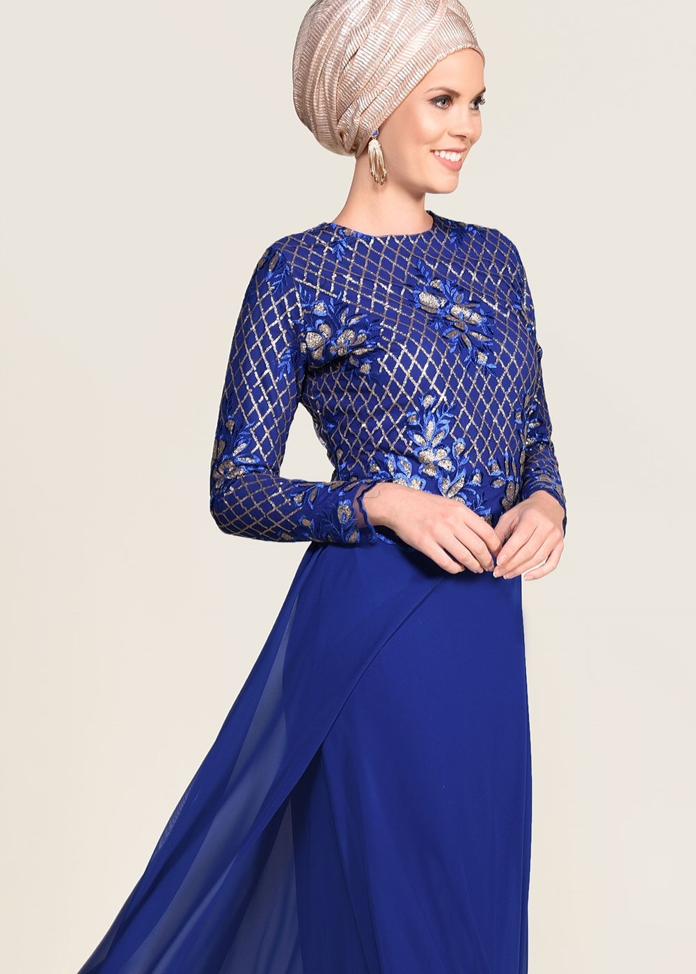 Hijab clothing NAVY BLUE SEQUIN EMBROIDERED EVENING DRESS 2131 