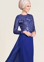 Hijab clothing NAVY BLUE SEQUIN EMBROIDERED EVENING DRESS 2131 