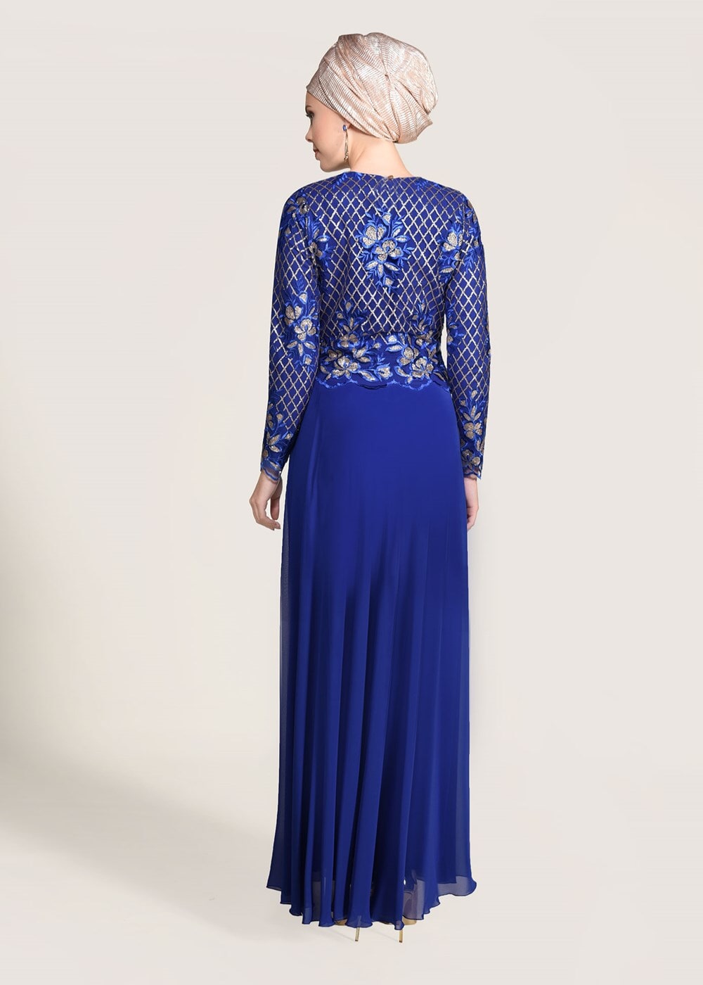 Hijab clothing NAVY BLUE SEQUIN EMBROIDERED EVENING DRESS 2131 