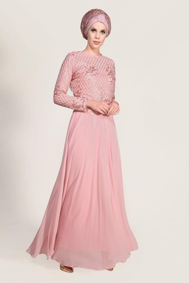 Vêtements hijab  SEQUIN EMBROIDERED EVENING DRESS 2131  - TRENDTESETTÜR