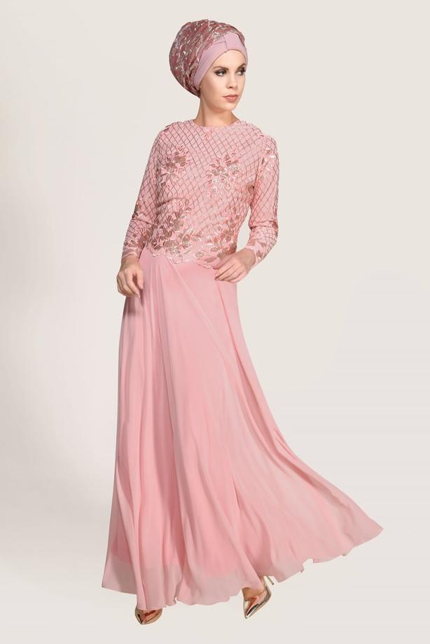 Vêtements hijab  SEQUIN EMBROIDERED EVENING DRESS 2131  - TRENDTESETTÜR