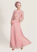 Hijab clothing POWDER SEQUIN EMBROIDERED EVENING DRESS 2131 