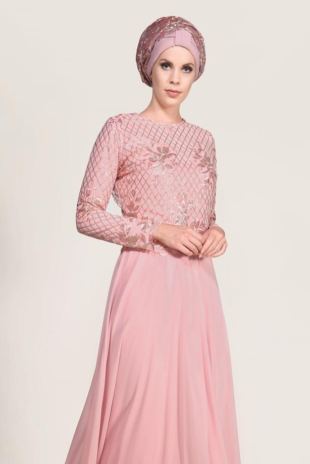 Vêtements hijab  SEQUIN EMBROIDERED EVENING DRESS 2131  - TRENDTESETTÜR