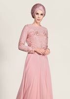 Hijab clothing POWDER SEQUIN EMBROIDERED EVENING DRESS 2131 