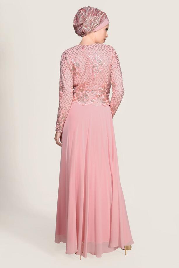 Vêtements hijab  SEQUIN EMBROIDERED EVENING DRESS 2131  - TRENDTESETTÜR