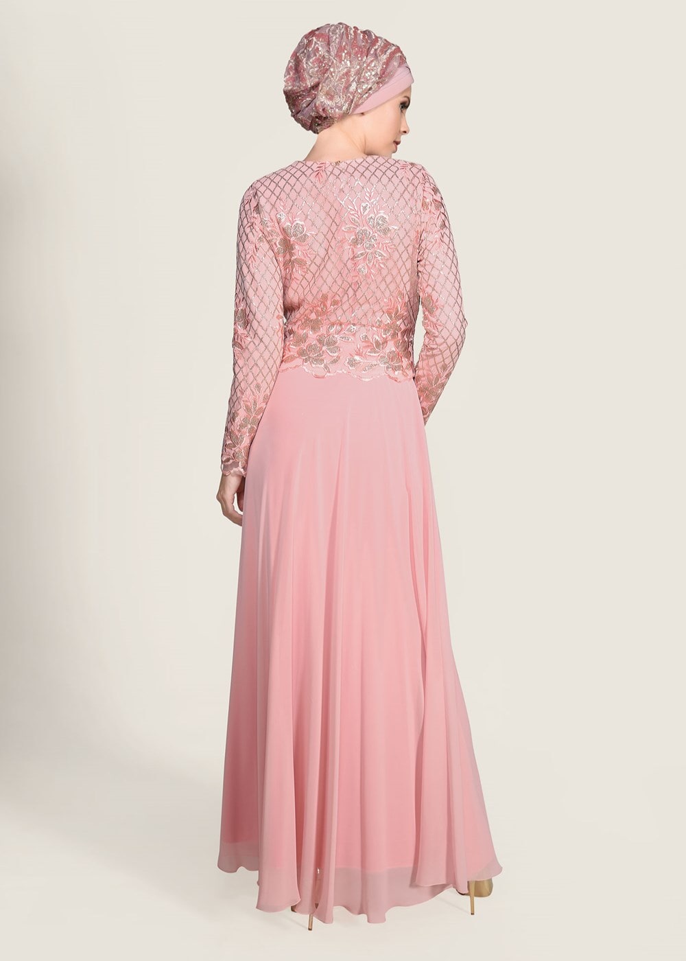 Hijab clothing POWDER SEQUIN EMBROIDERED EVENING DRESS 2131 