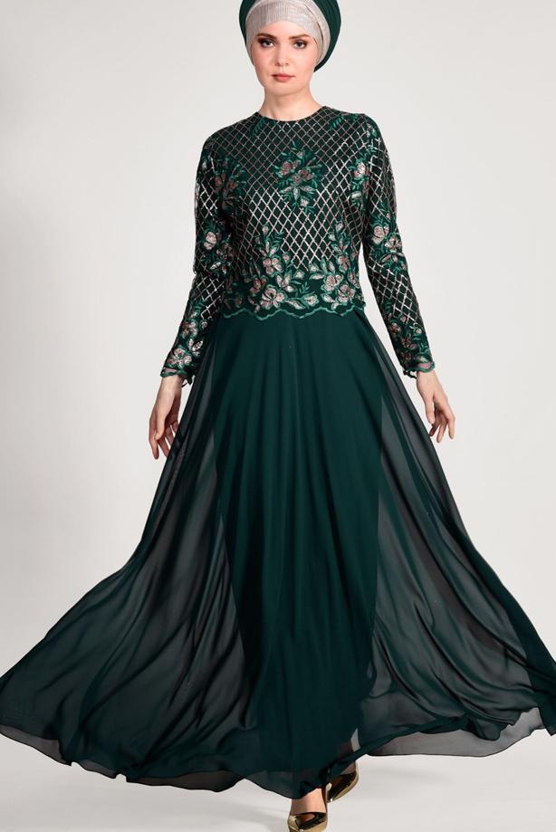 Vêtements hijab  SEQUIN EMBROIDERED EVENING DRESS 2131  - TRENDTESETTÜR