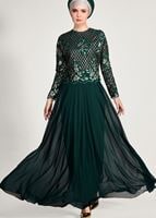 Vêtements hijab VERT ROBE DE SOIRÉE BRODÉE À PAILLETTES 2131