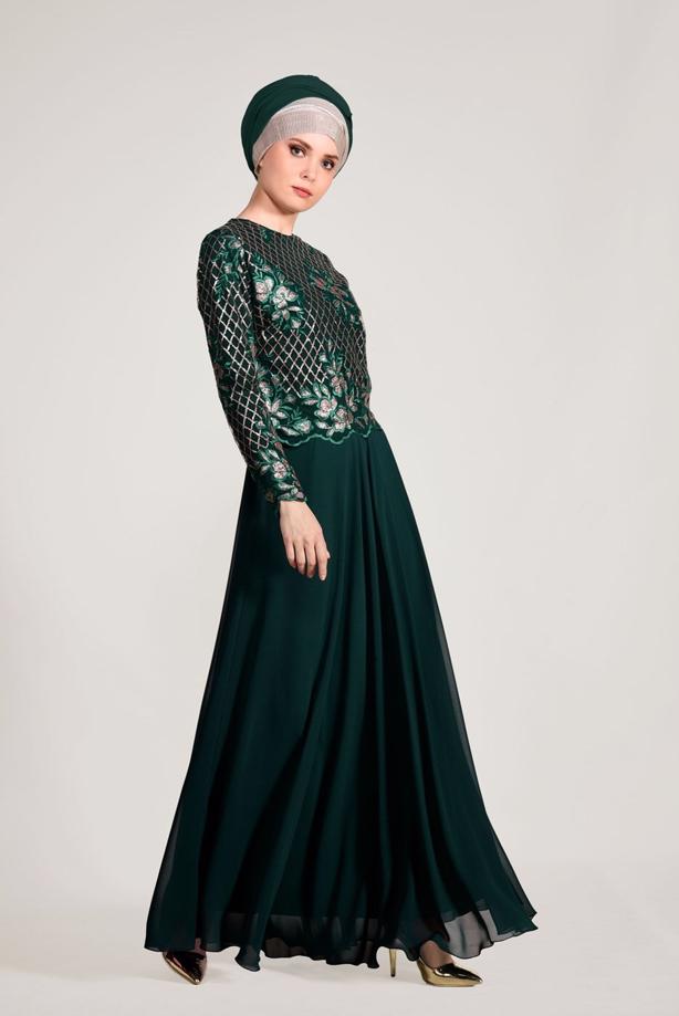 Vêtements hijab  SEQUIN EMBROIDERED EVENING DRESS 2131  - TRENDTESETTÜR