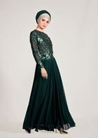 Vêtements hijab VERT ROBE DE SOIRÉE BRODÉE À PAILLETTES 2131