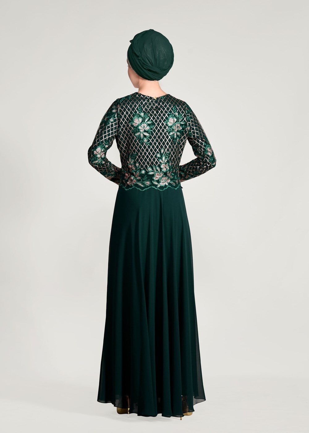 Vêtements hijab VERT ROBE DE SOIRÉE BRODÉE À PAILLETTES 2131