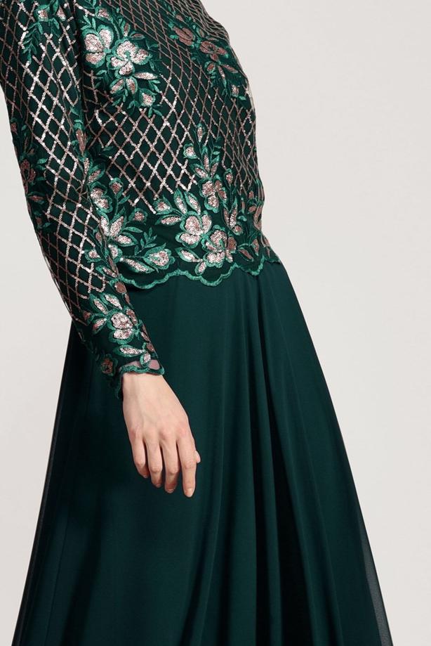 Vêtements hijab  SEQUIN EMBROIDERED EVENING DRESS 2131  - TRENDTESETTÜR
