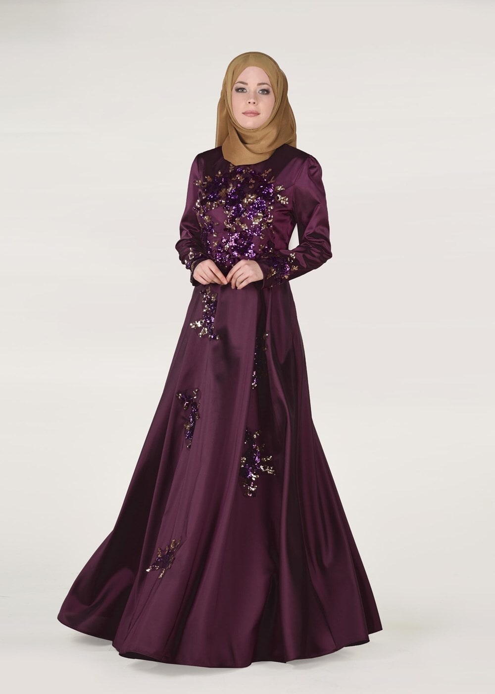 Hijab clothing PURPLE SEQUINED EVENING DRESS 2191 