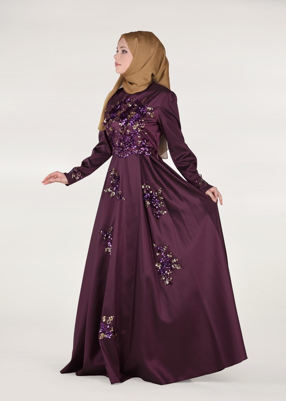 Hijab clothing PURPLE SEQUINED EVENING DRESS 2191 