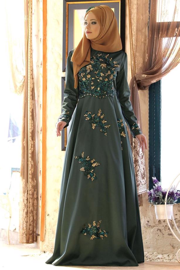 Tesettür giyim  SERPME PUL DETAYLI ABİYE ELBİSE 2191  - TRENDTESETTÜR