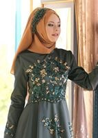 Vêtements hijab KAKI ROBE DE SOIRÉE À PAILLETTES 2191