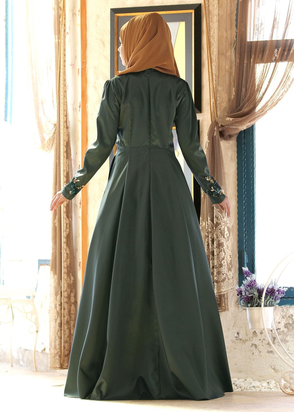 Vêtements hijab KAKI ROBE DE SOIRÉE À PAILLETTES 2191