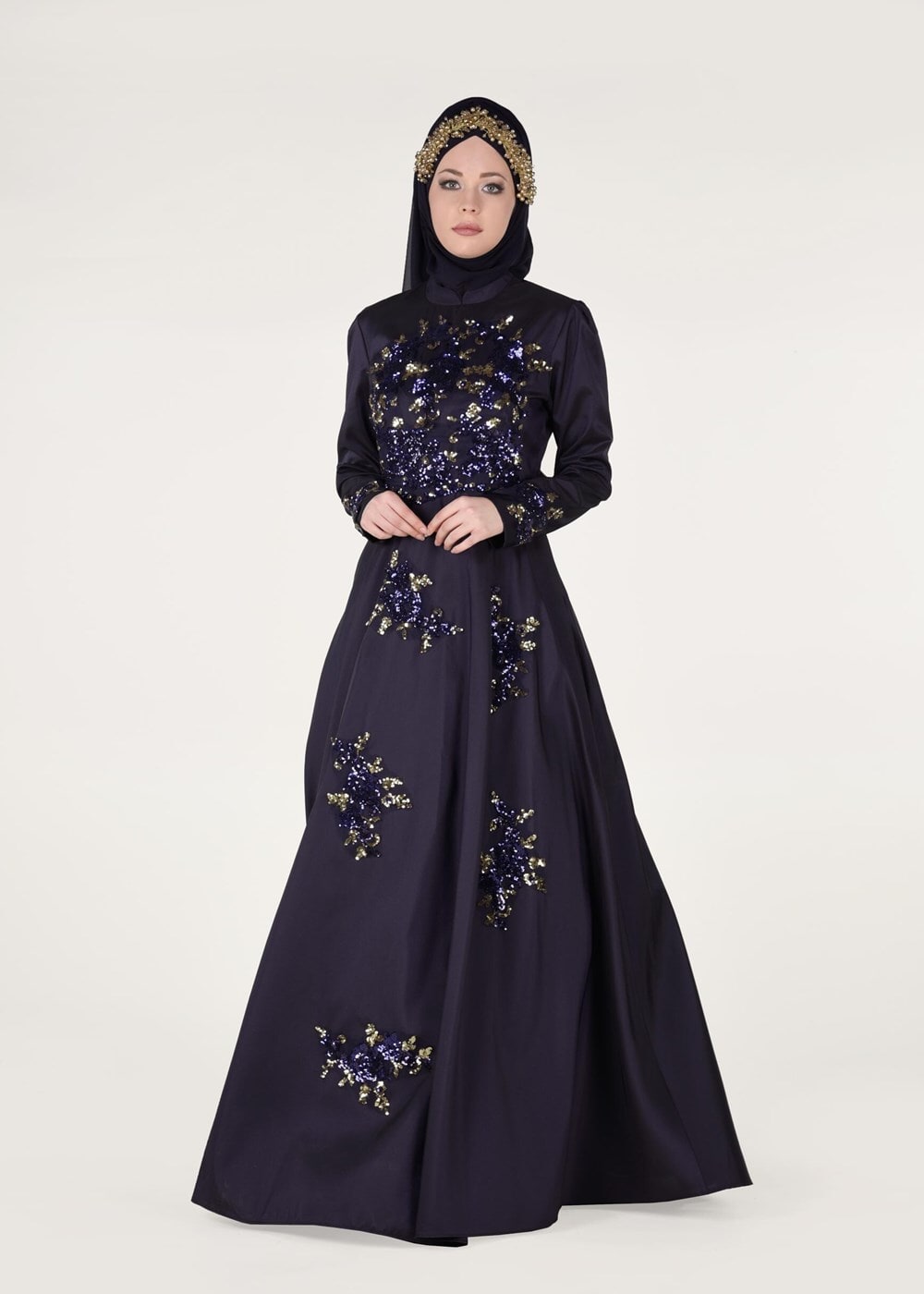 Hijab clothing NAVY BLUE SEQUINED EVENING DRESS 2191 