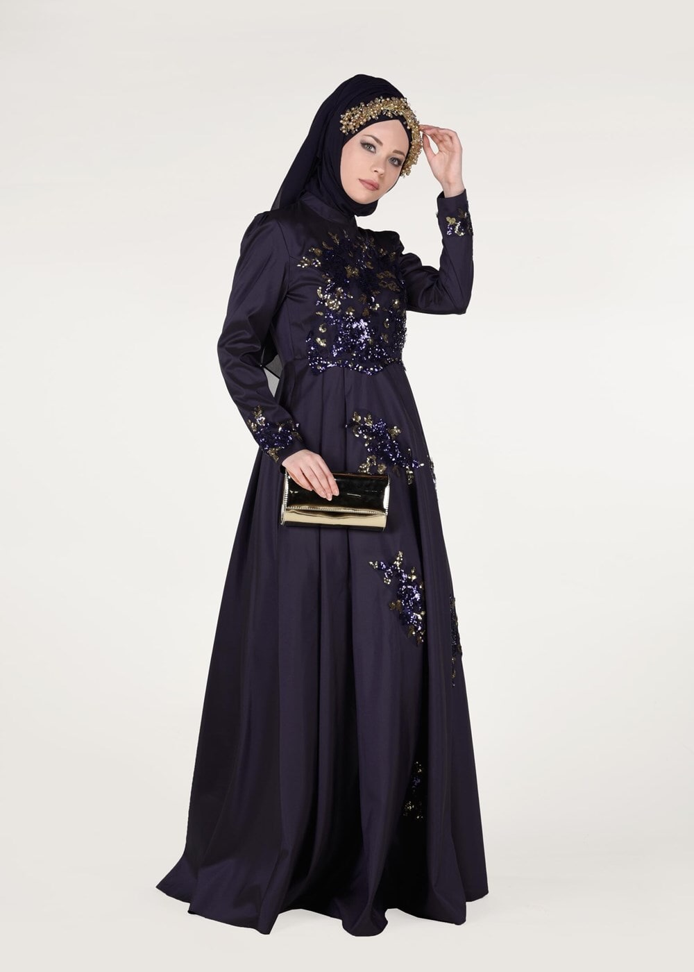 Hijab clothing NAVY BLUE SEQUINED EVENING DRESS 2191 