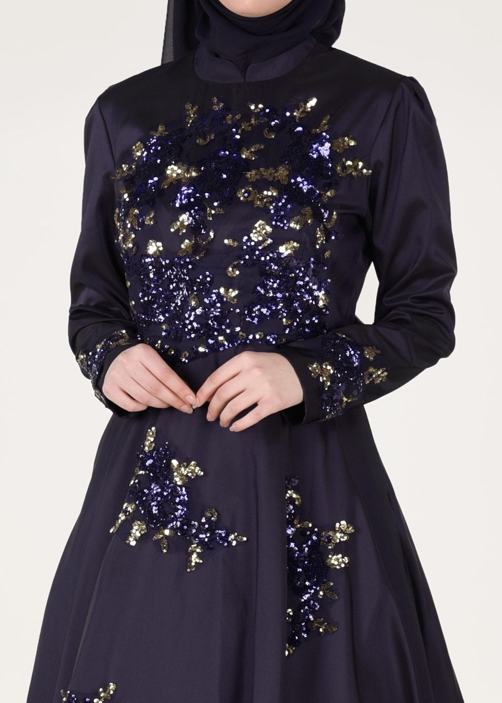 Hijab clothing NAVY BLUE SEQUINED EVENING DRESS 2191 