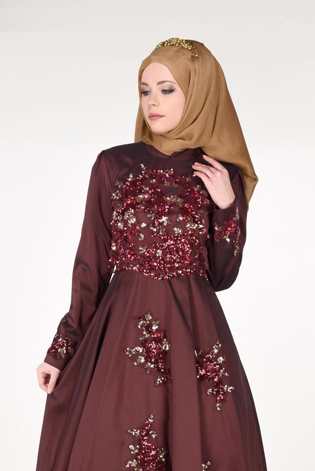 Tesettür giyim  SERPME PUL DETAYLI ABİYE ELBİSE 2191  - TRENDTESETTÜR