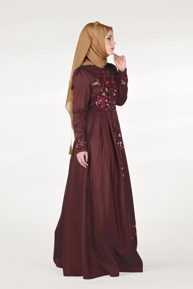 Tesettür giyim  SERPME PUL DETAYLI ABİYE ELBİSE 2191  - TRENDTESETTÜR