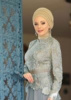 Tesettür giyim GRİ HAKİM YAKA GÜPÜRLÜ ABİYE ELBİSE 2497