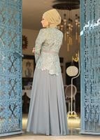 Tesettür giyim GRİ HAKİM YAKA GÜPÜRLÜ ABİYE ELBİSE 2497