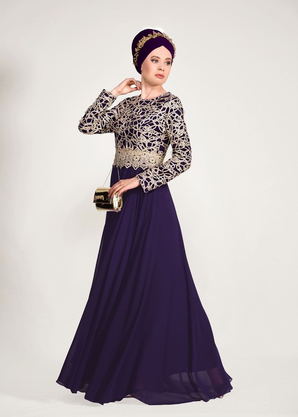 Vêtements hijab POURPRE ROBE DE SOIRÉE GUIPÉE 2581