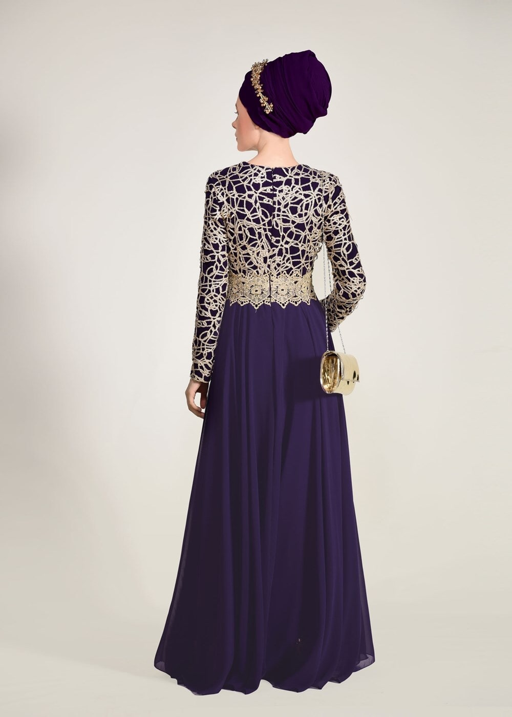 Vêtements hijab POURPRE ROBE DE SOIRÉE GUIPÉE 2581