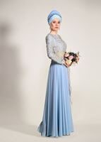 Hijab clothing BLUE GUIPURED EVENING DRESS 2581 