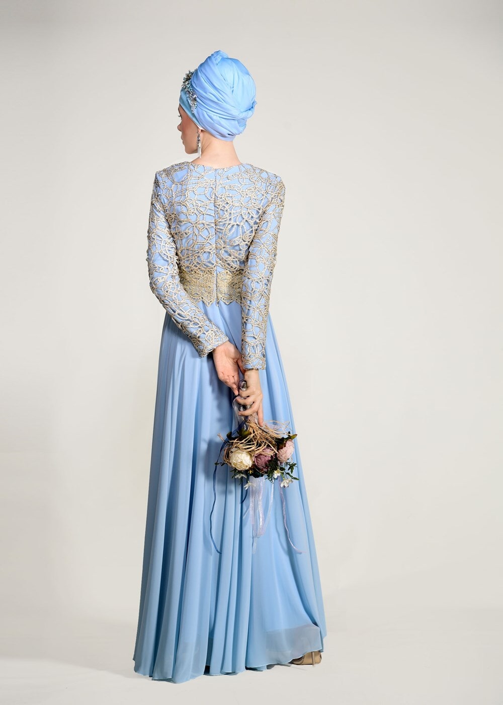 Hijab clothing BLUE GUIPURED EVENING DRESS 2581 