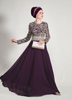 Vêtements hijab POURPRE ROBE DE SOIRÉE GUIPÉE 2581