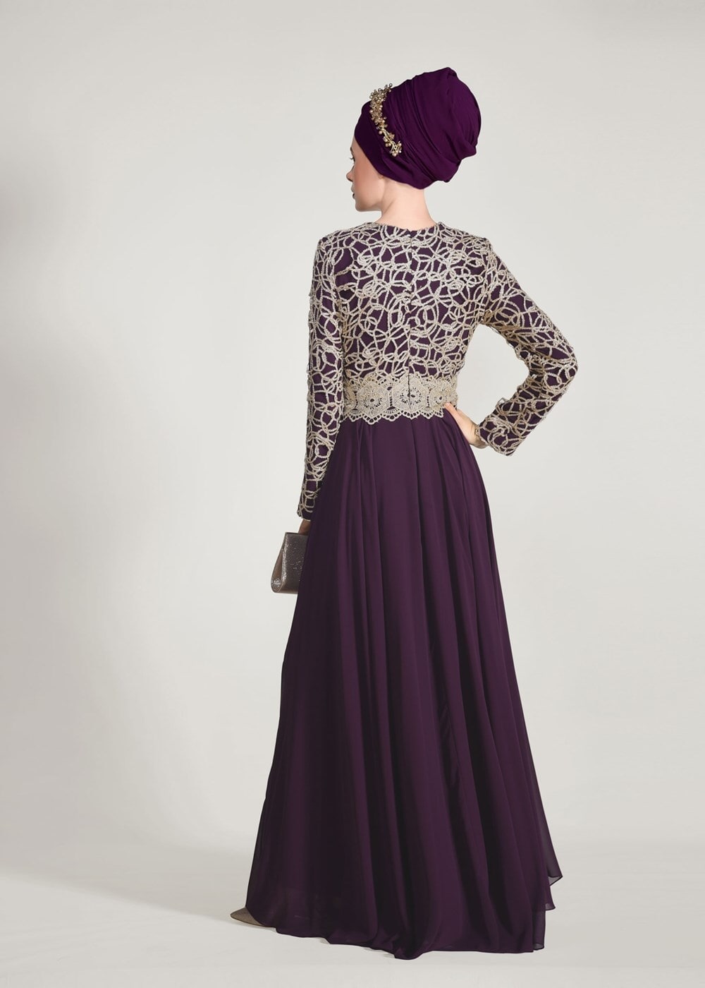 Vêtements hijab POURPRE ROBE DE SOIRÉE GUIPÉE 2581