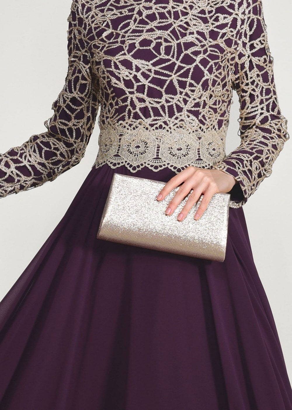 Vêtements hijab POURPRE ROBE DE SOIRÉE GUIPÉE 2581