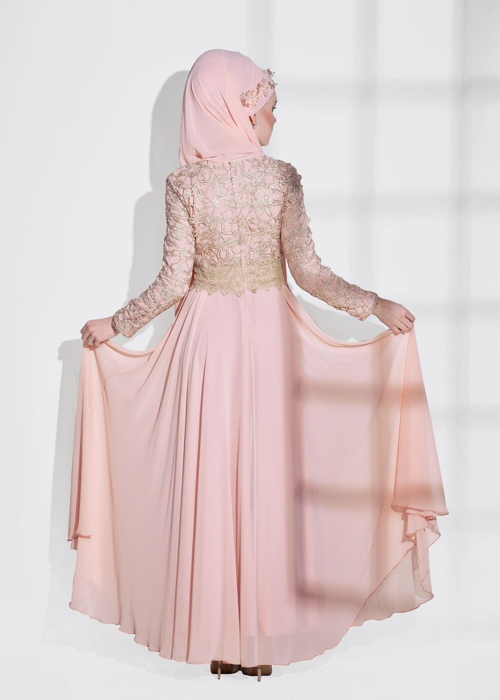 Hijab clothing POWDER GUIPURED EVENING DRESS 2581 