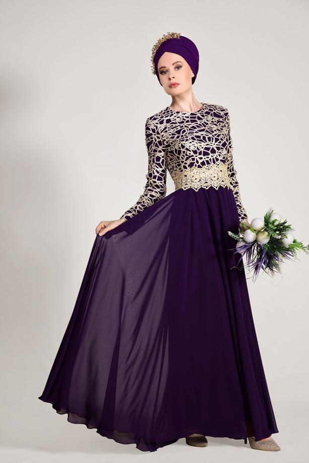 Tesettür giyim  GÜPÜRLÜ ABİYE ELBİSE 2581  - TRENDTESETTÜR