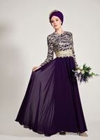 Hijab clothing PURPLE GUIPURED EVENING DRESS 2581 