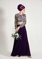 Hijab clothing PURPLE GUIPURED EVENING DRESS 2581 