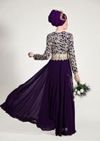 Hijab clothing PURPLE GUIPURED EVENING DRESS 2581 