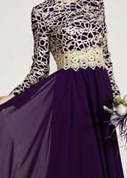 Hijab clothing PURPLE GUIPURED EVENING DRESS 2581 
