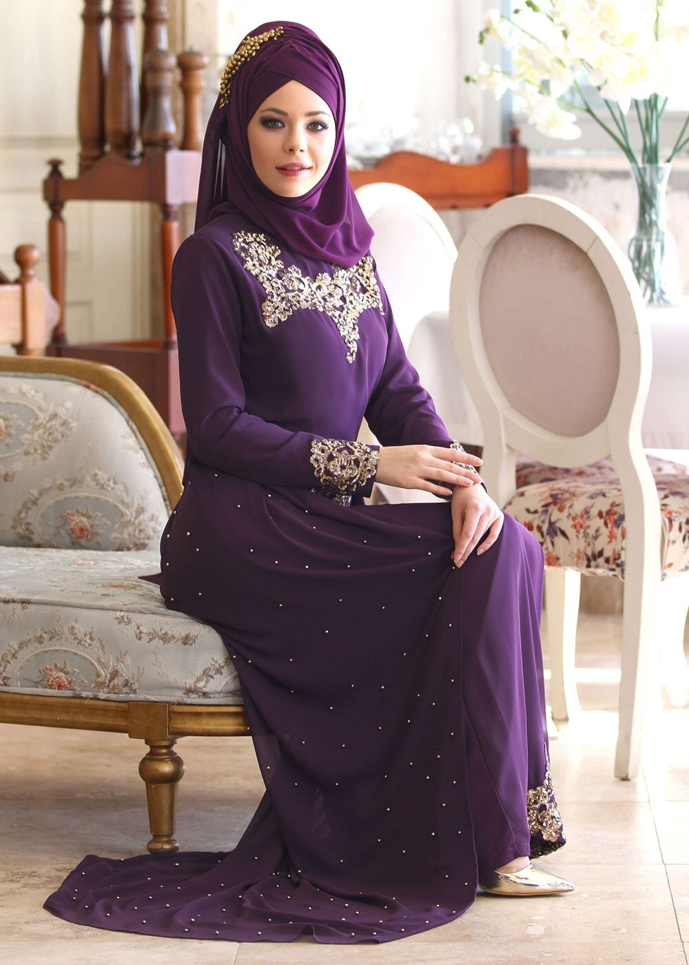 Vêtements hijab POURPRE  Robe de Soirée T 2951 